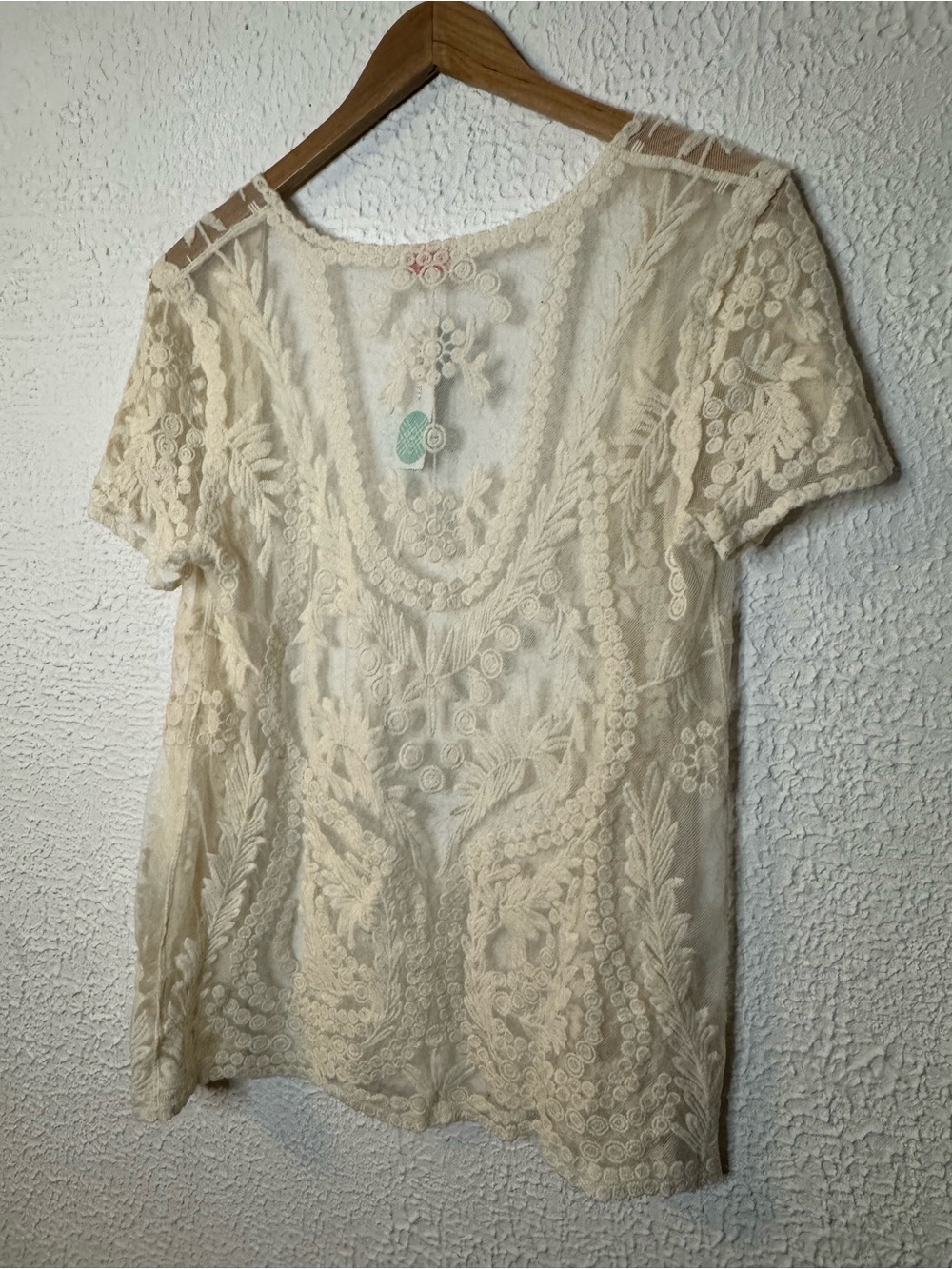 Pixley Cream Lace Open-Front Short Sleeve Top - Picture 7 of 7